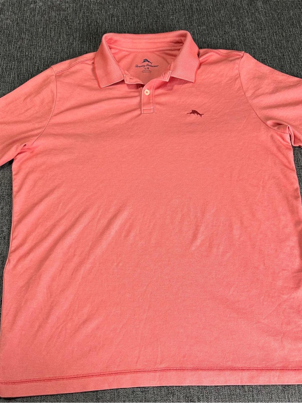 Tommy Bahama Emfielder Mens L Pink Solid Cotton Knit Short Sleeve Polo Logo